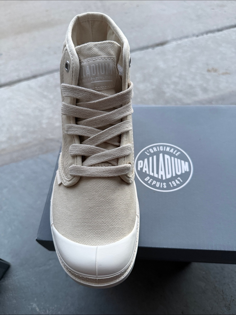 Palladium Womens High-Top Canvas Sneaker in Beige and White